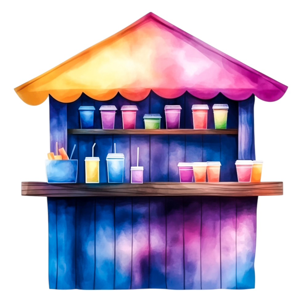 Colorful Juice Stall with Vibrant Drinks and a Bright Awning png