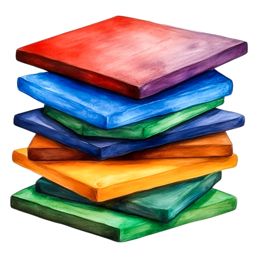Colorful Stacked Tiles in Vibrant Shades of Blue Red Orange Green png