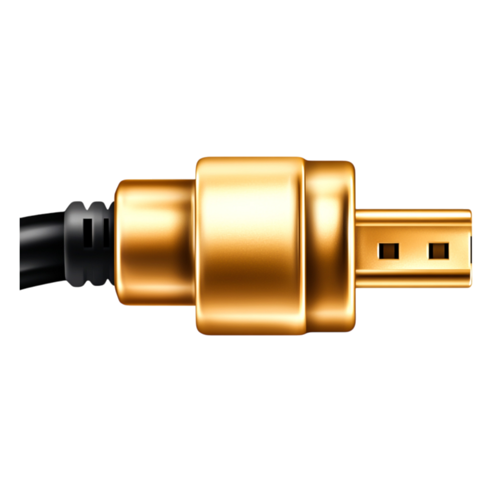 Glossy Gold USB Connector with Black Cable Isolated on png
