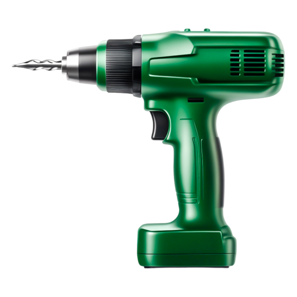 Green Cordless Drill with Drilling Bit on png
