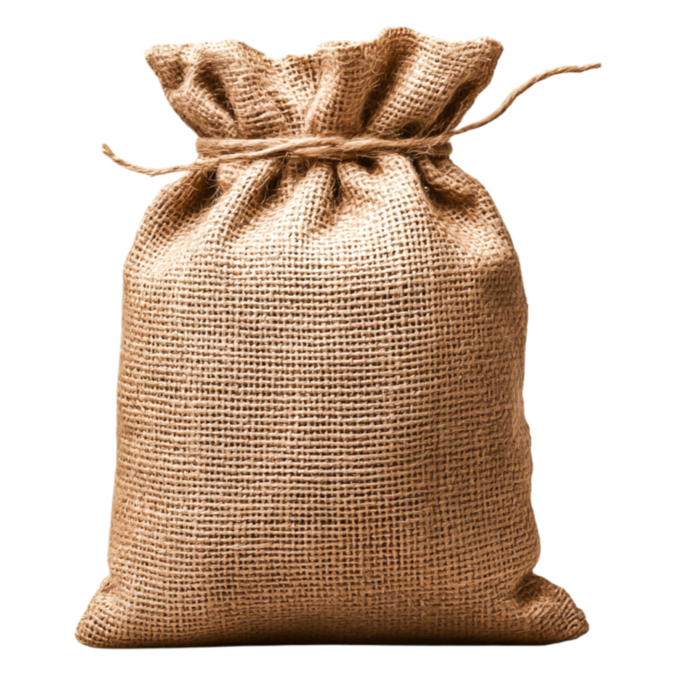 Brown burlap sack filled with grain png