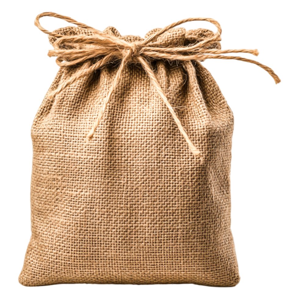 Rustic Burlap Bag Tied with Rope String png