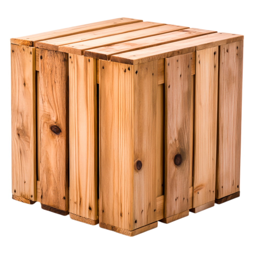 Rustic Wooden Crate with Natural Finish for Home Decor or Storage png