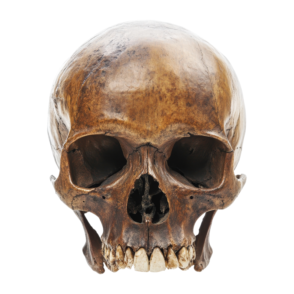 Close-up of ancient skull artifacts in museum science png