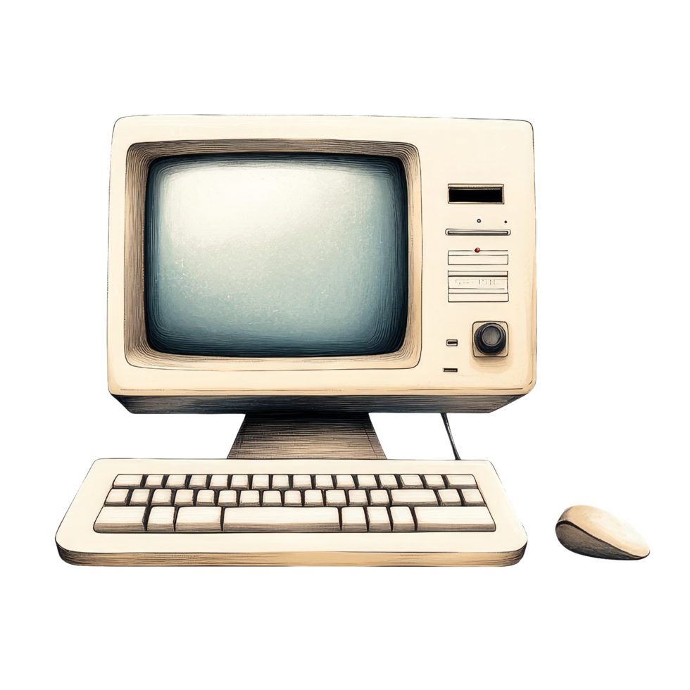 Retro style vintage computer setup for home office png