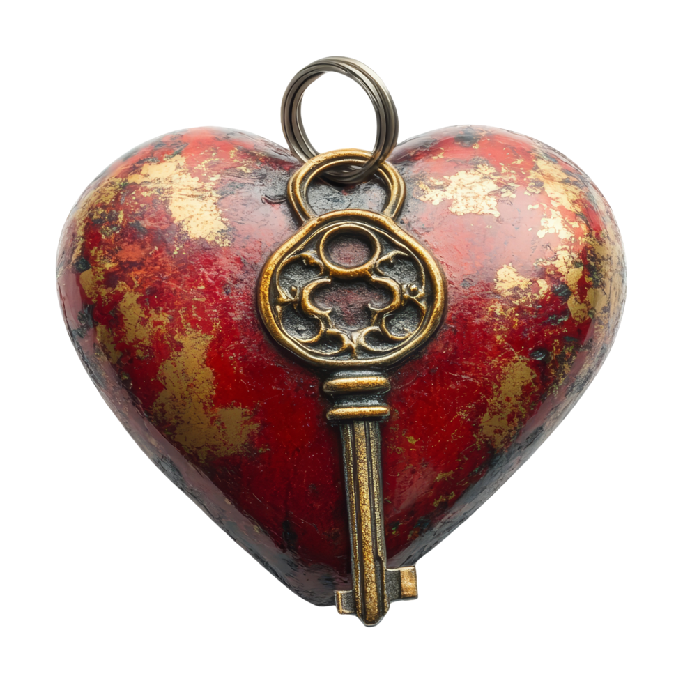 Heart-shaped key art home decor vintage style close-up png