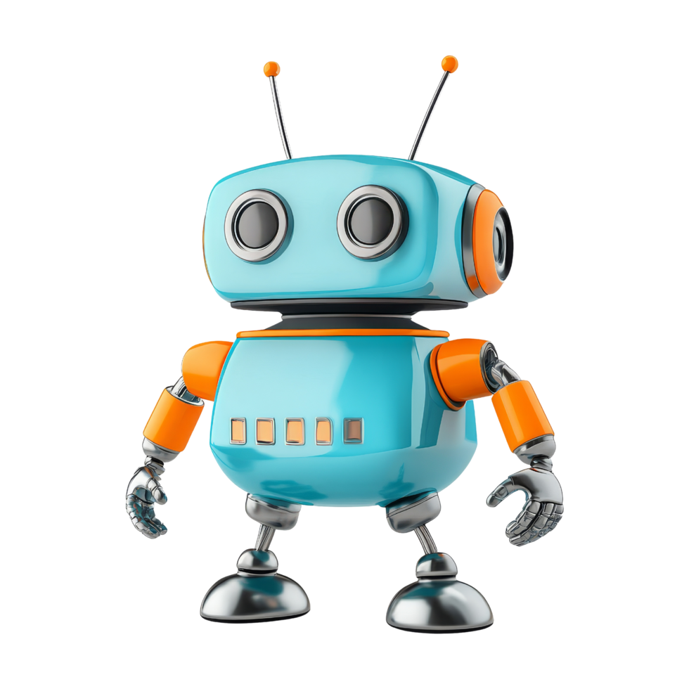 Playful robot character studio 3d model creative side view png