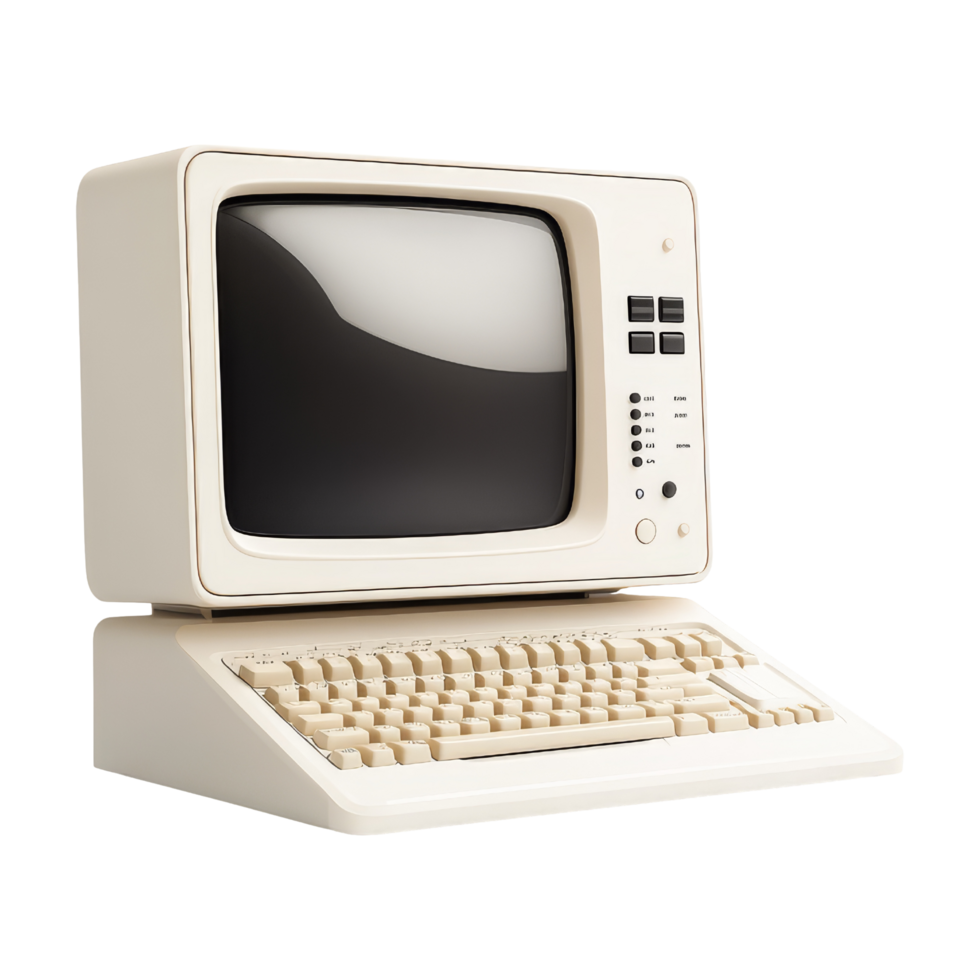 Vintage computer display office tech retro indoor close-up png