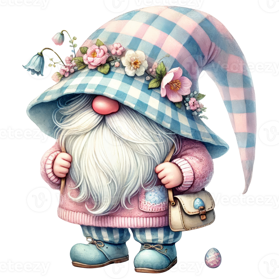 Easter day gnome holding egg spring garden illustration png