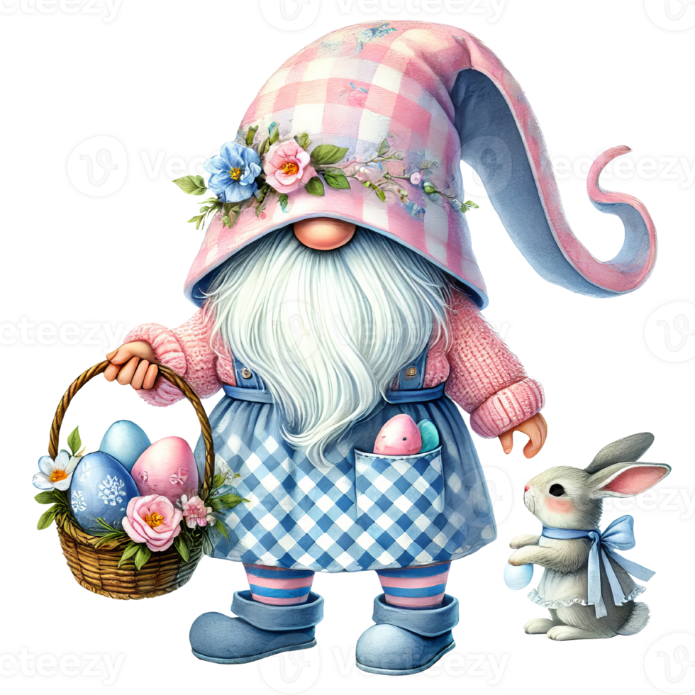 Easter day gnome with eggs spring garden art whimsical png