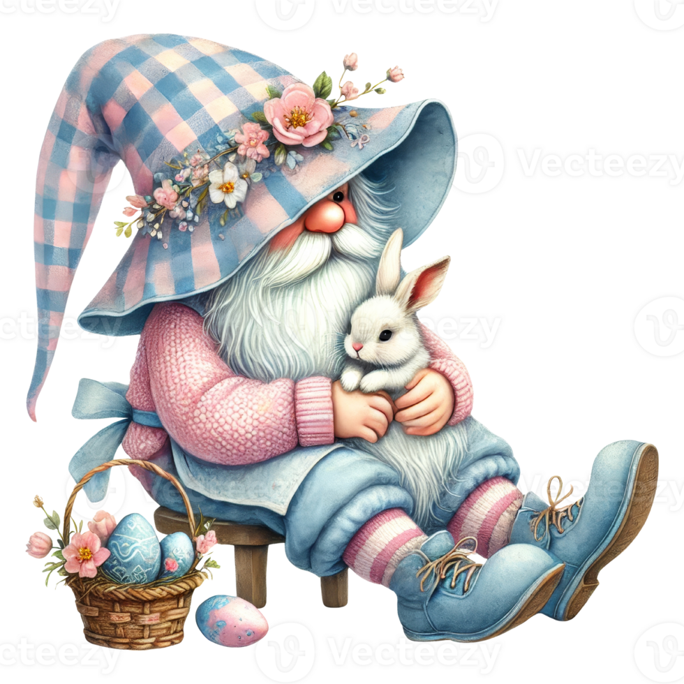 Easter day celebration with egg and bunny gnome png