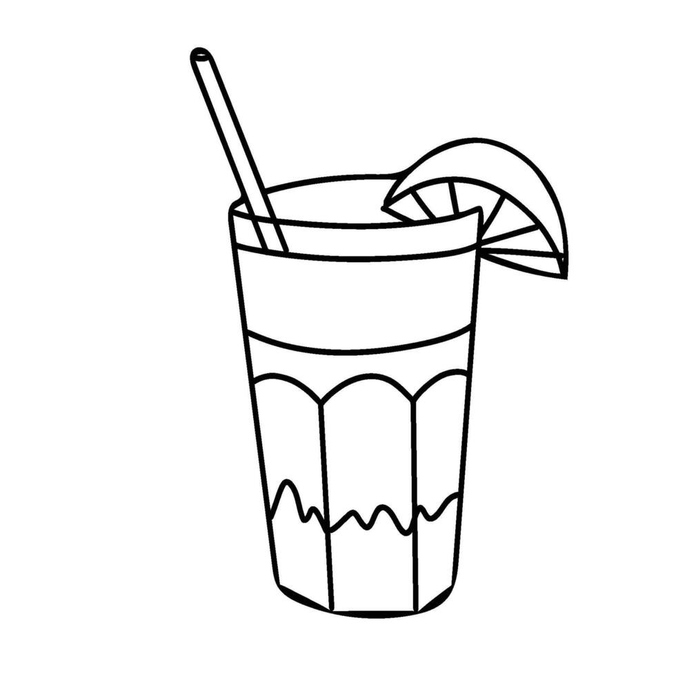 Tequila Sunrise Cocktail illustration. Hand drawn sketch. illustration of alcohol drink with orange slice and straw in Doodle style. For cocktail bar menu, logo or drink summer party vector