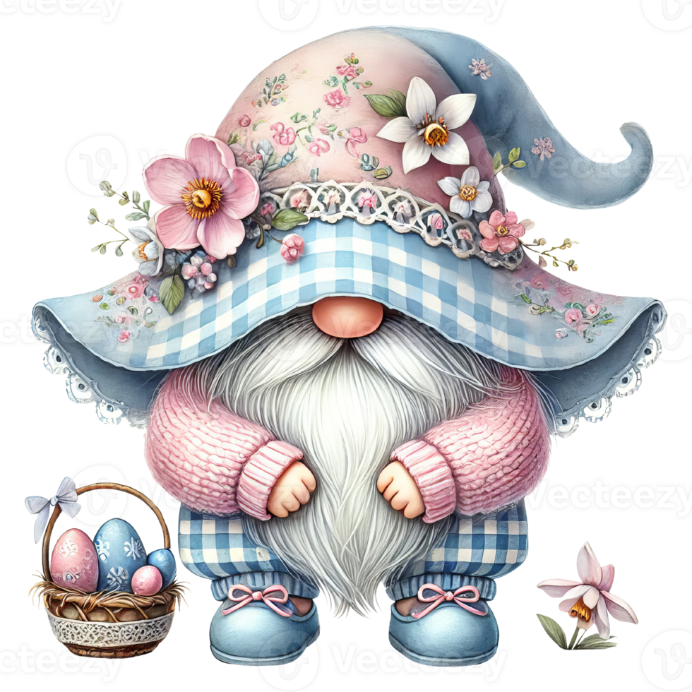 Easter gnome celebrating easter day with colorful eggs png