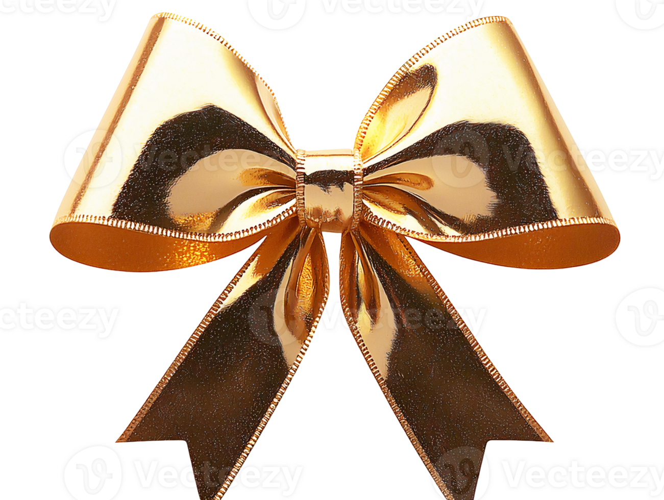 Golden shiny bow isolated on transparent background png
