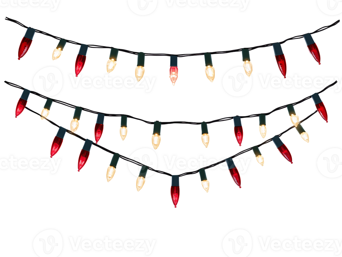 Red and yellow christmas string lights on transparent background png