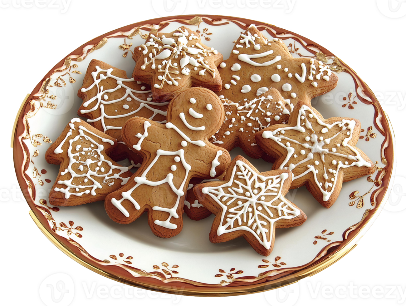 Gingerbread christmas cookies on plate png