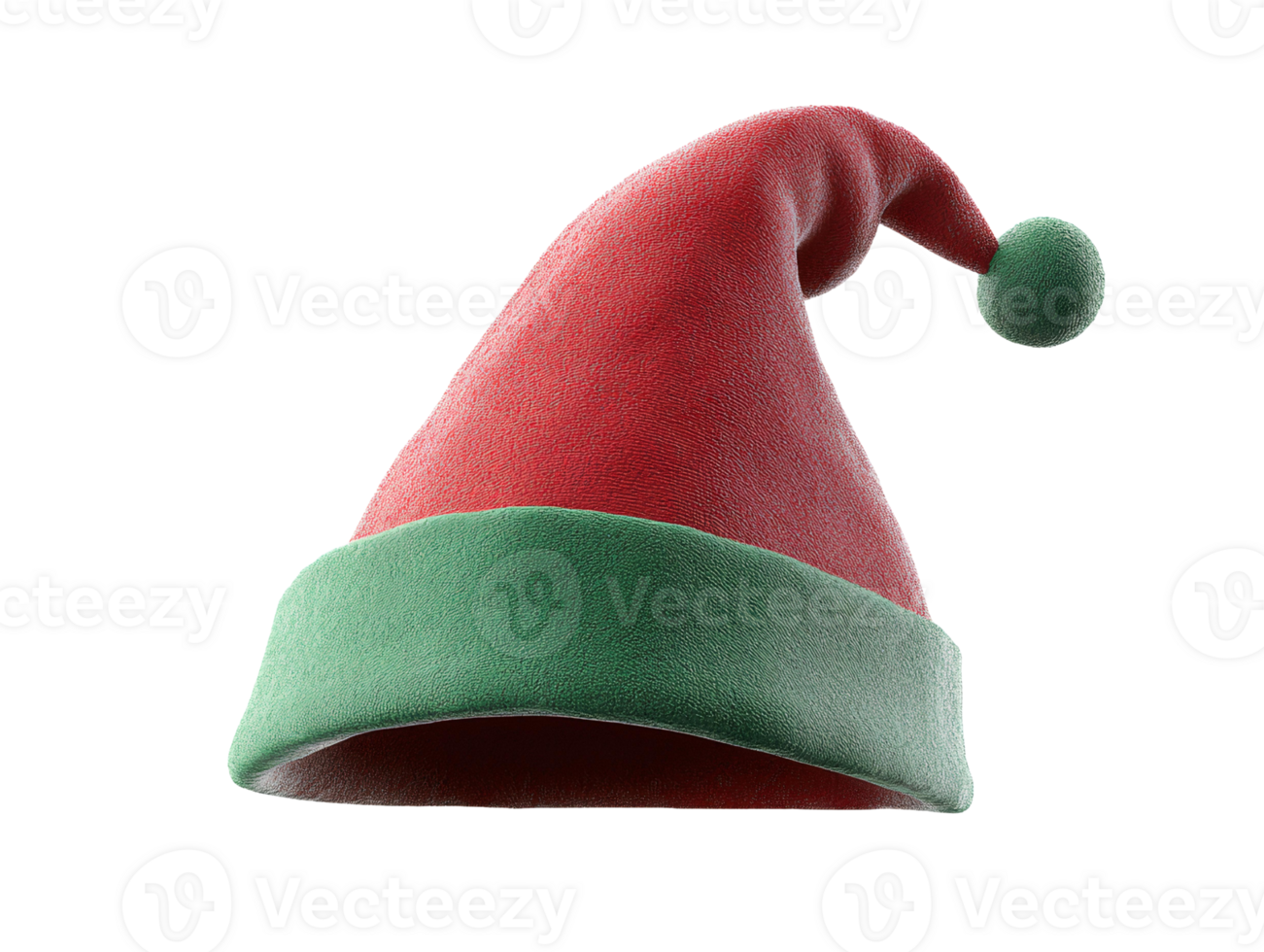 Red and green santa hat 3d render on transparent background png