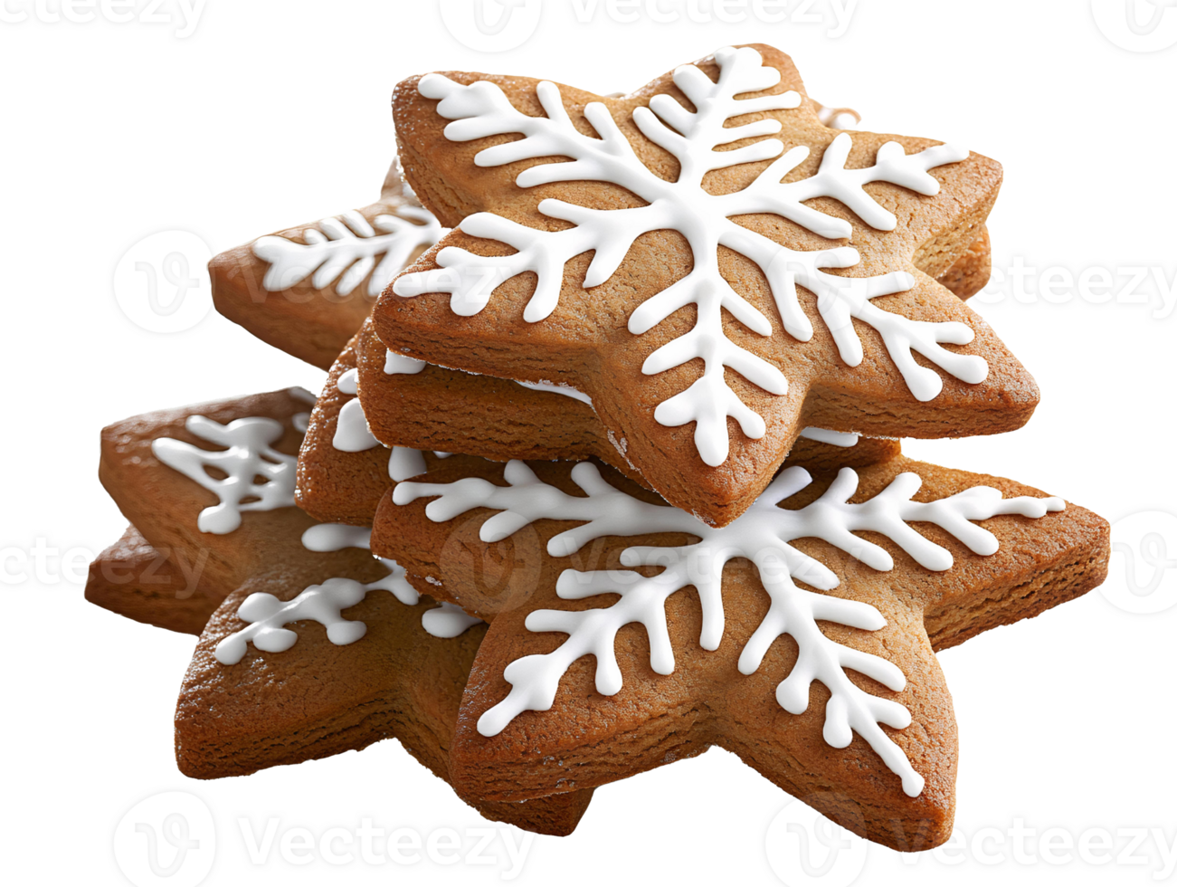 Gingerbread snowflake cookies stack isolated on black png