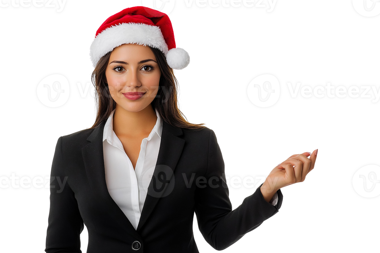 Businesswoman in santa hat on transparent background png