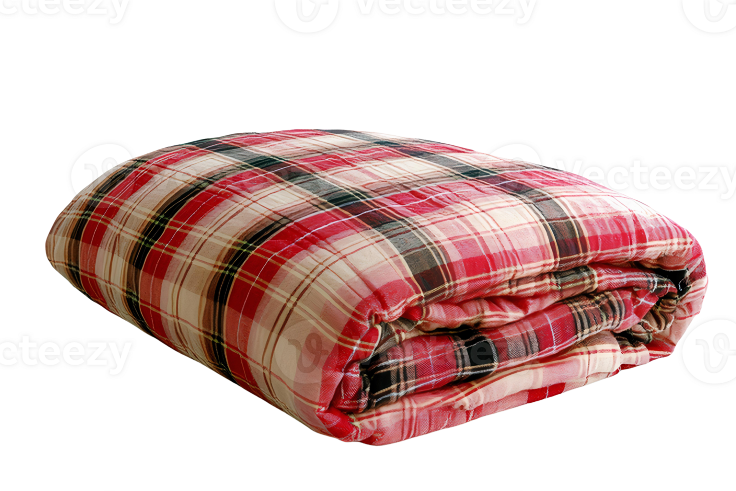 Red plaid quilt folded on transparent background png