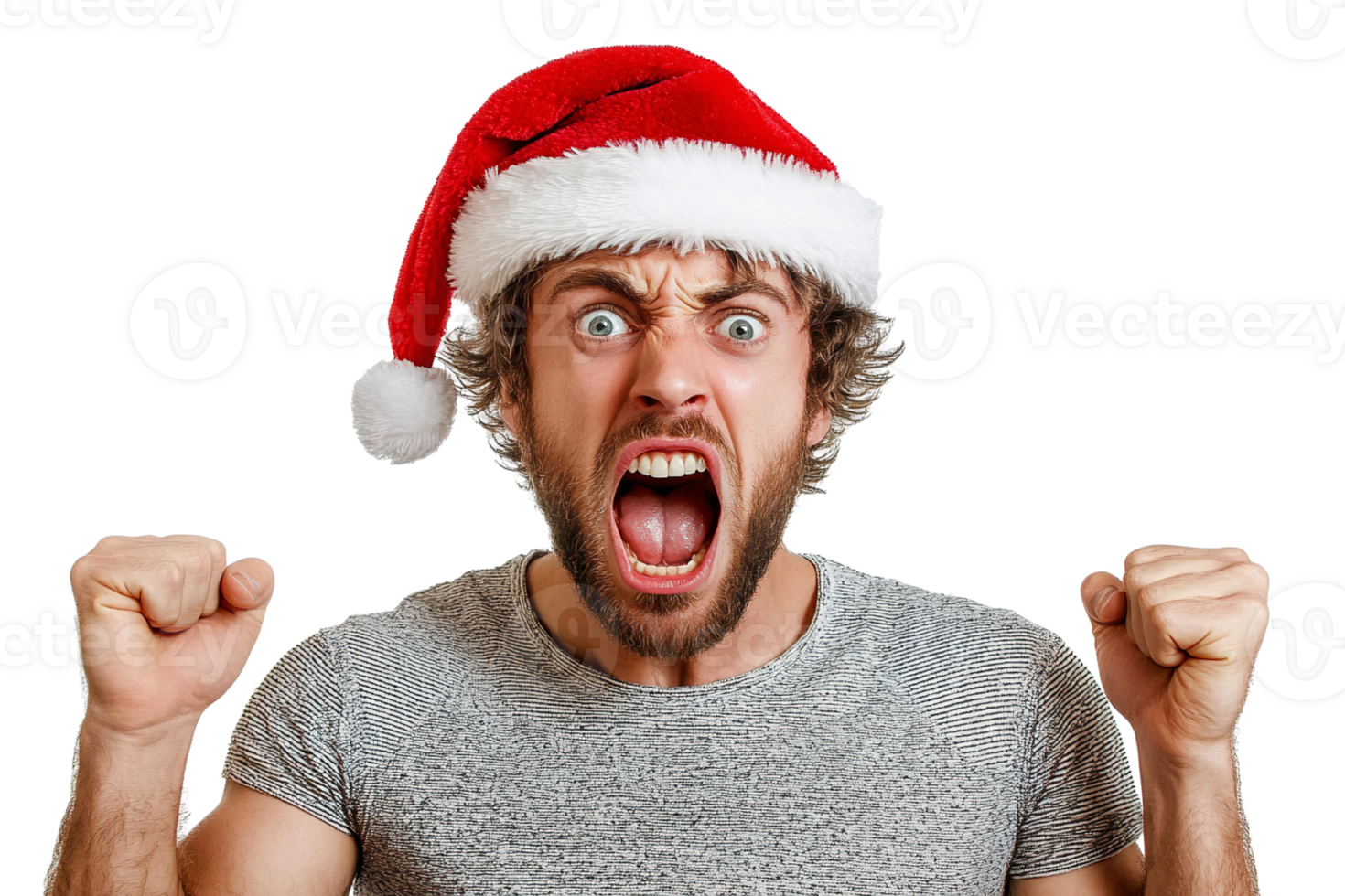 Angry Man Dressed as Santa on Transparent Background png