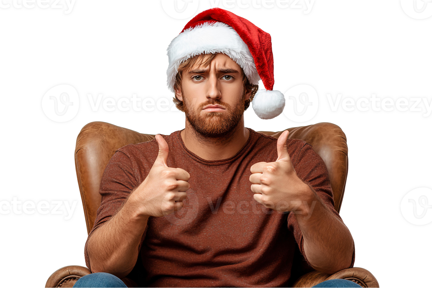 Man in santa hat showing thumbs up on transparent background png