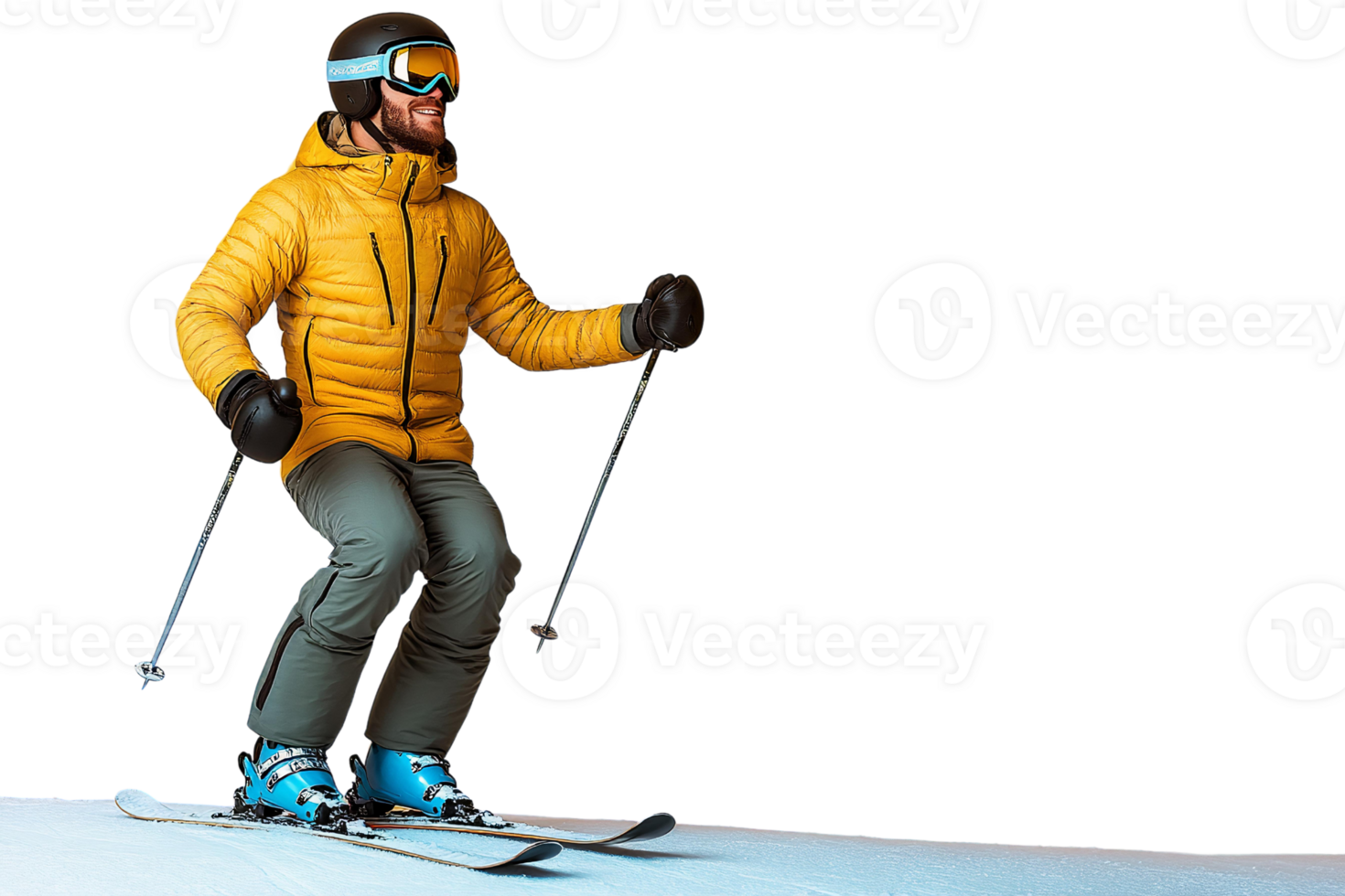 Skier in yellow down jacket on transparent background png