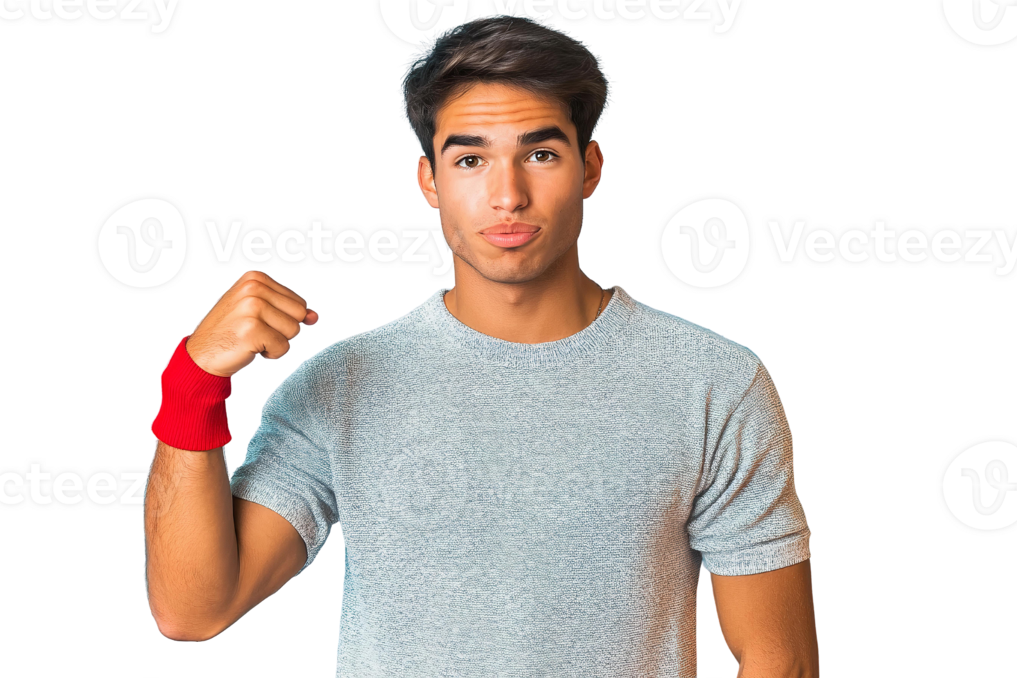 Man with red wristband showing confidence on transparent background png