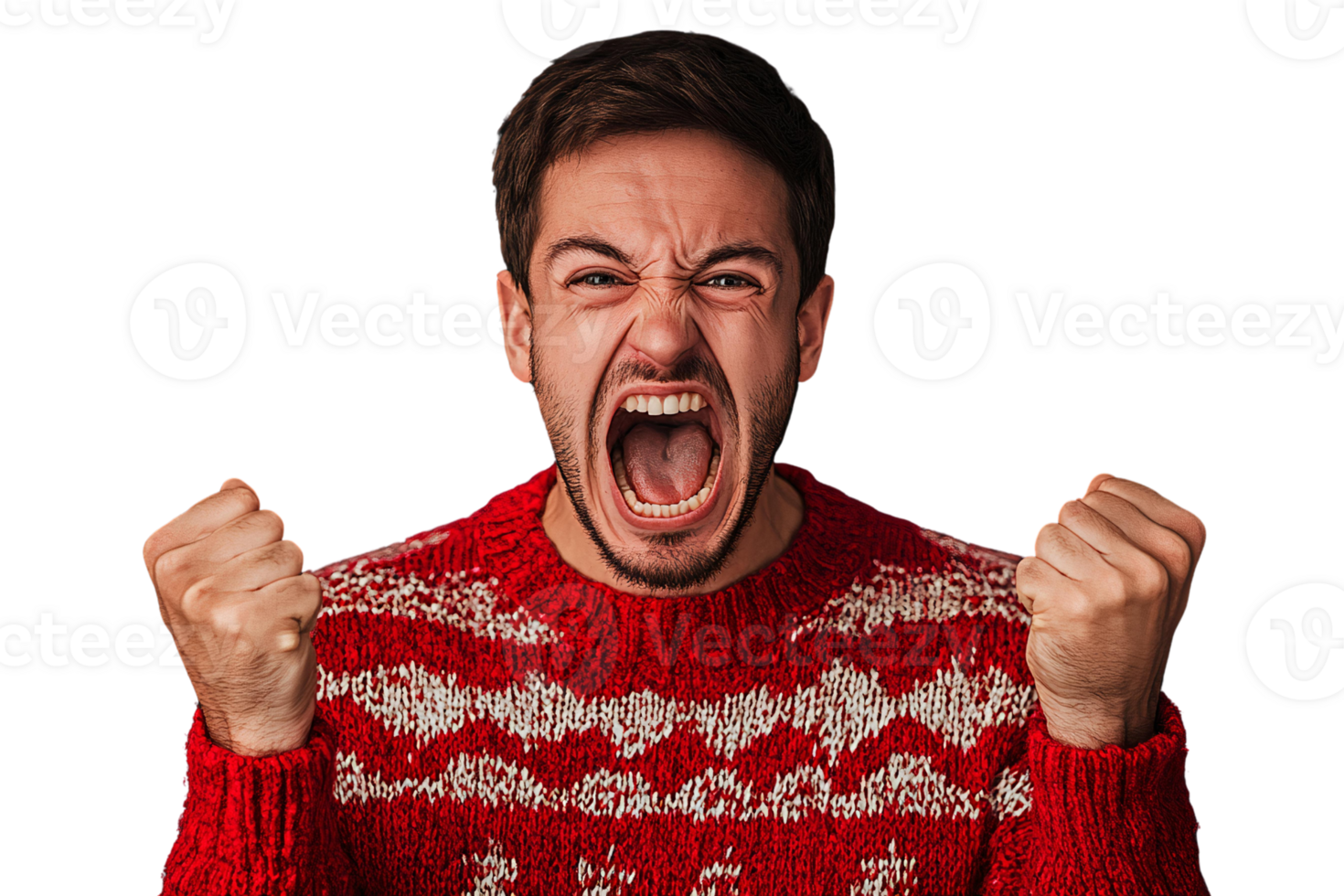 Angry man in red sweater on transparent background png