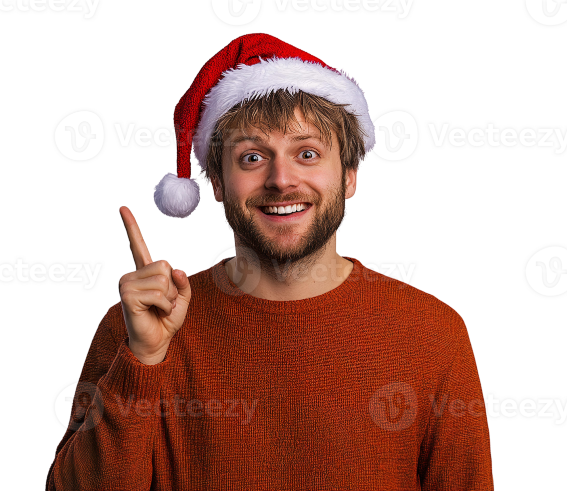 Man in santa hat with idea on transparent background png