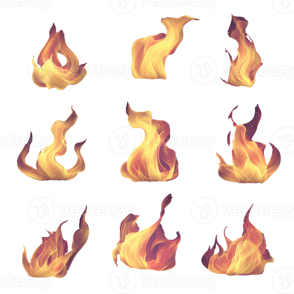 Abstract fire flames set on transparent background png