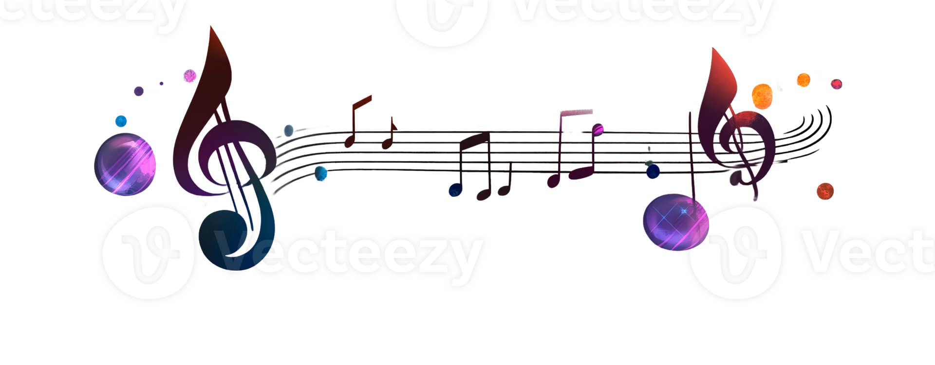 Colorful treble clef music notes on transparent background png