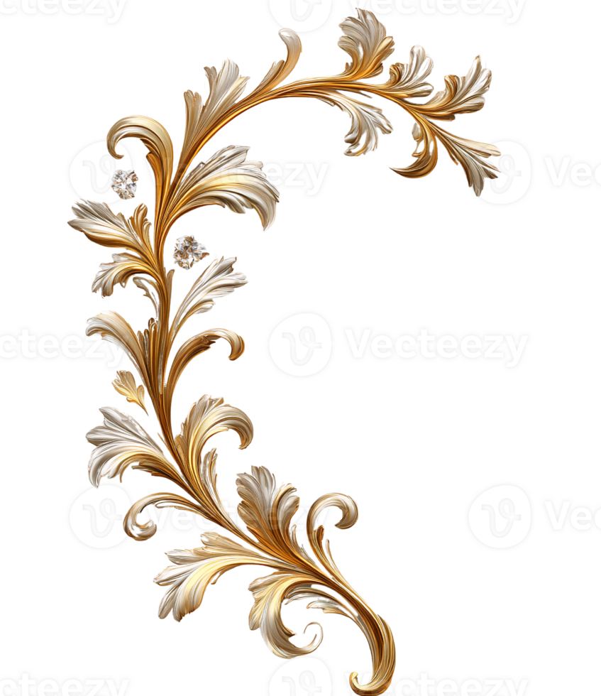 Gold ornate floral design element on transparent background png