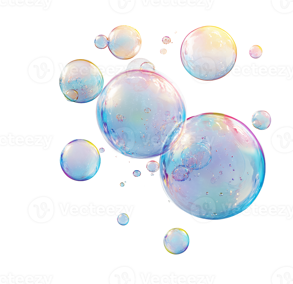 Dreamy Floating Bubbles with Rainbow Sheen on Transparent Background png