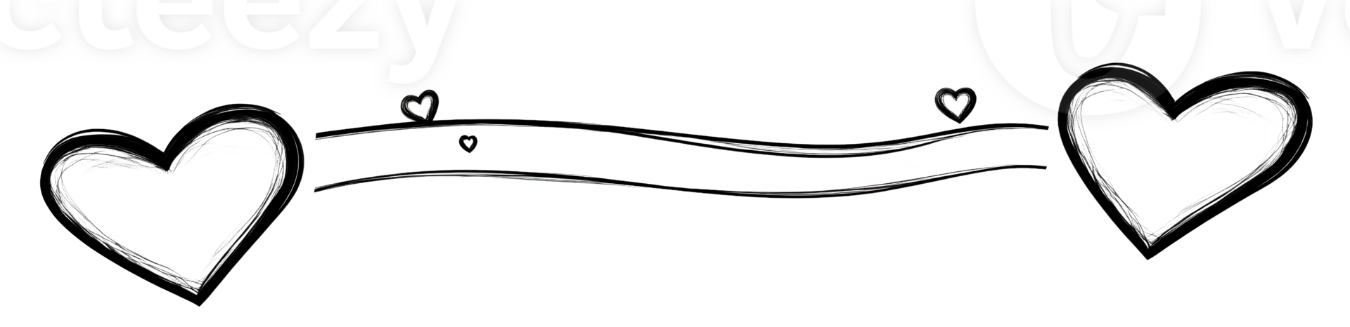 Hand drawn hearts connected by lines on transparent background png