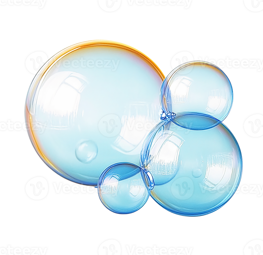 Blue soap bubbles cluster on transparent background png