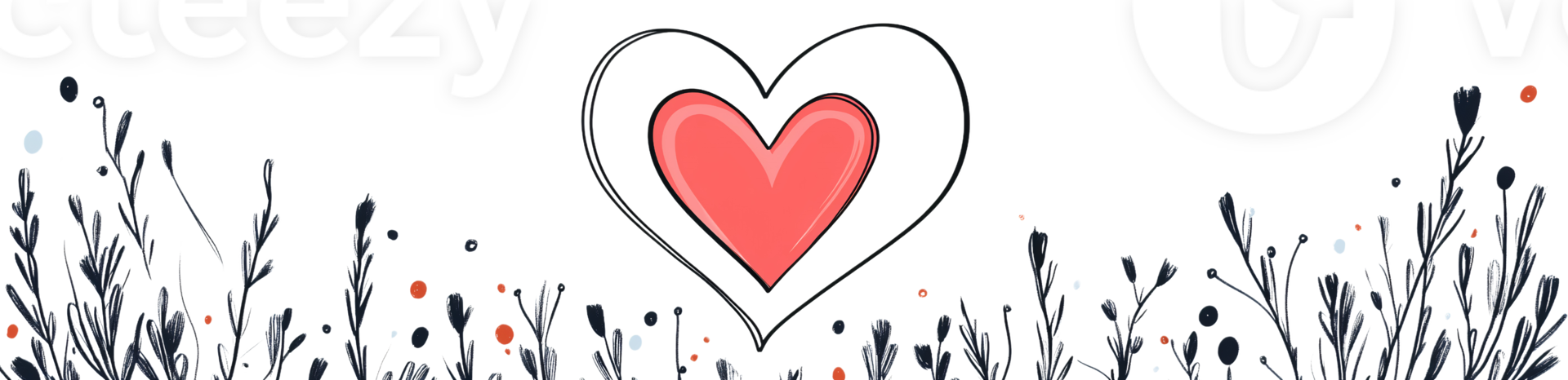 Double heart with floral frame on transparent background png