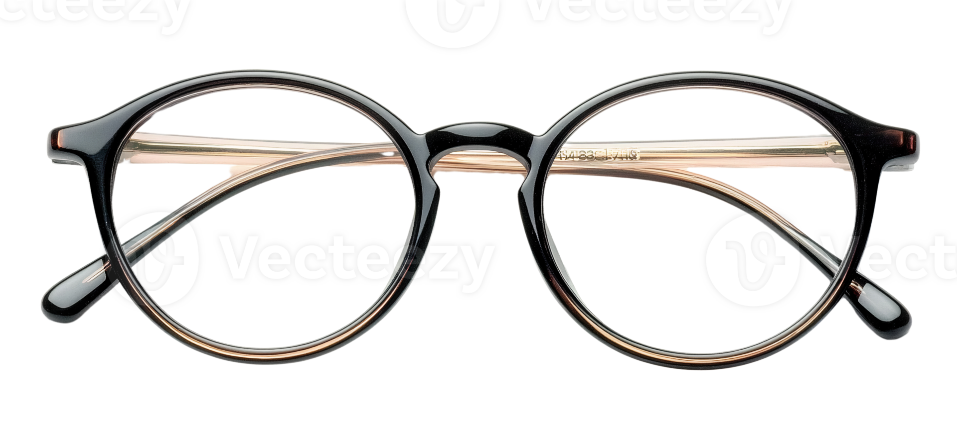 Round black and gold eyeglasses on transparent background png