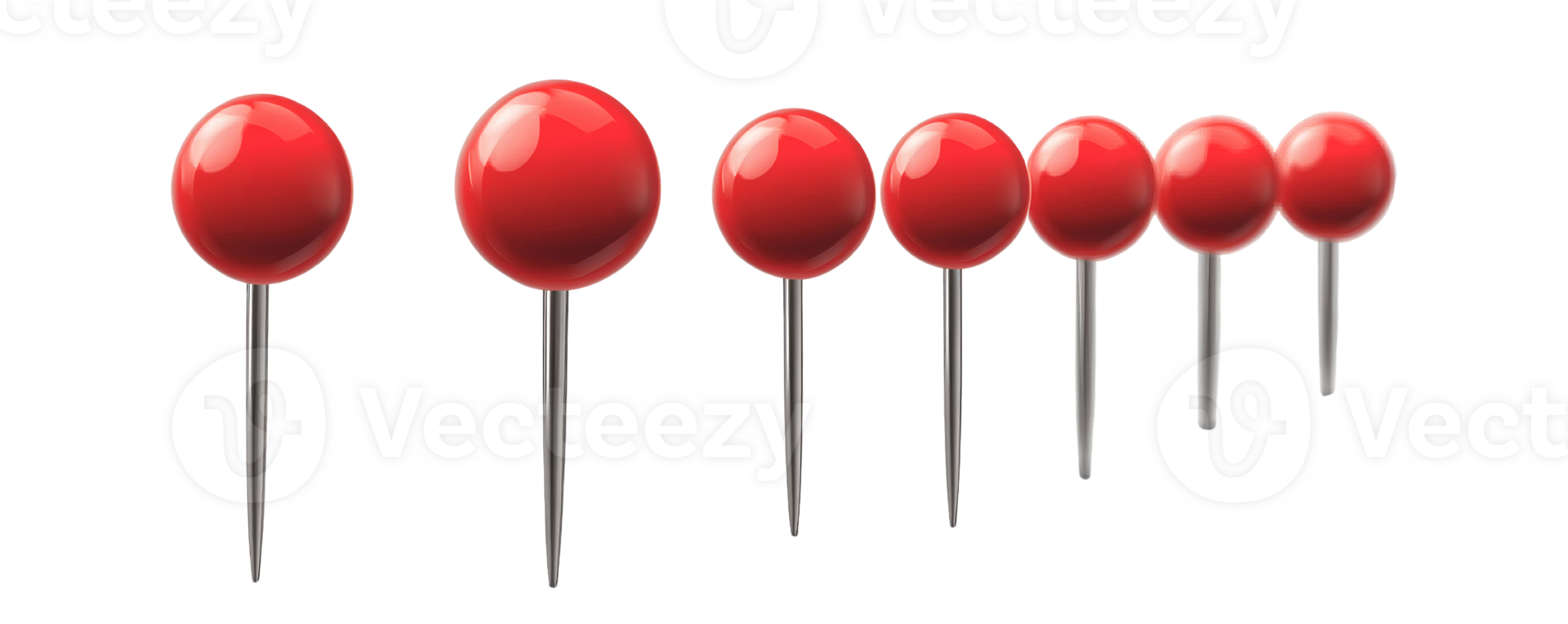 Red round push pins on transparent background png