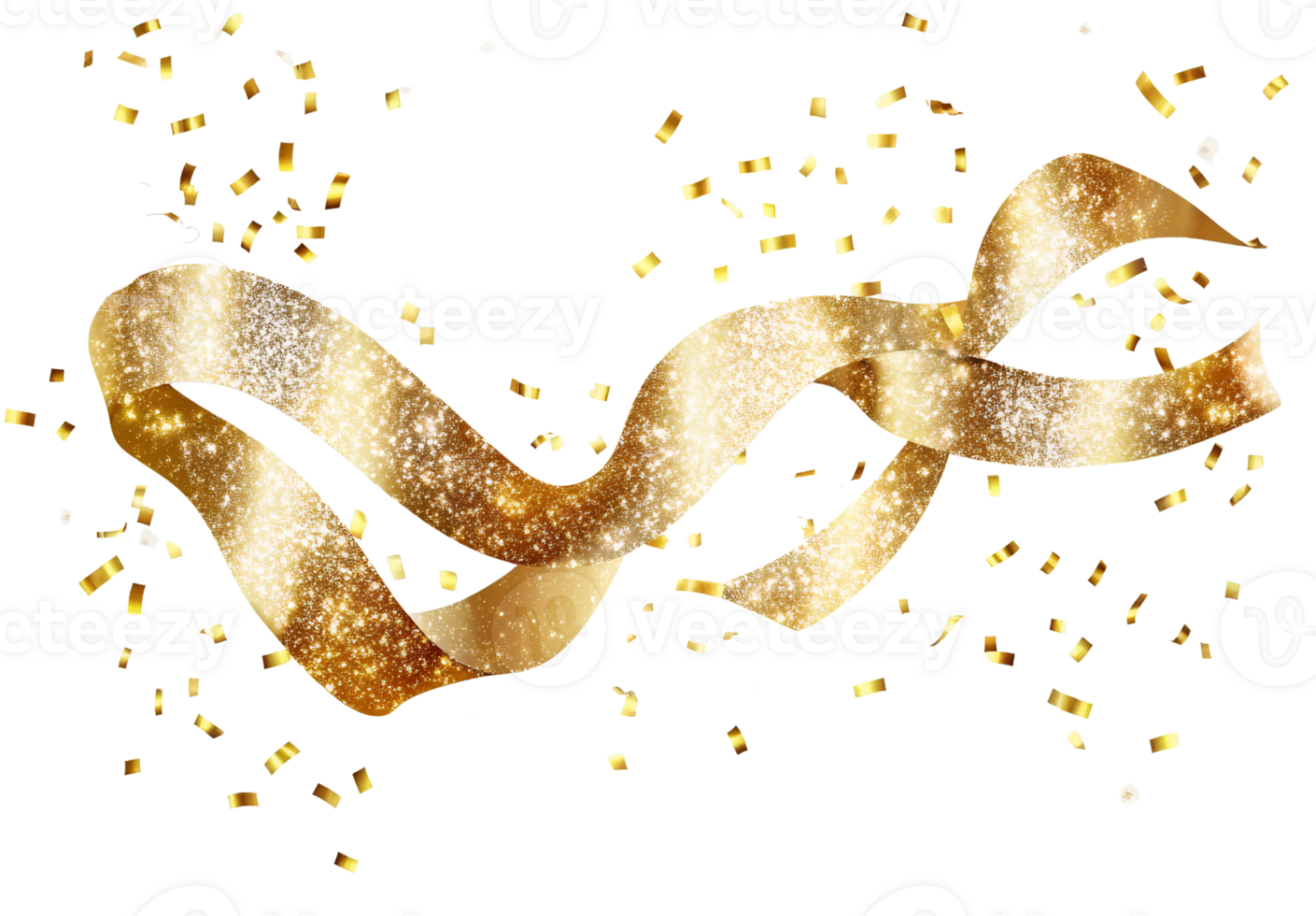 Gold glitter ribbon and confetti on transparent background png