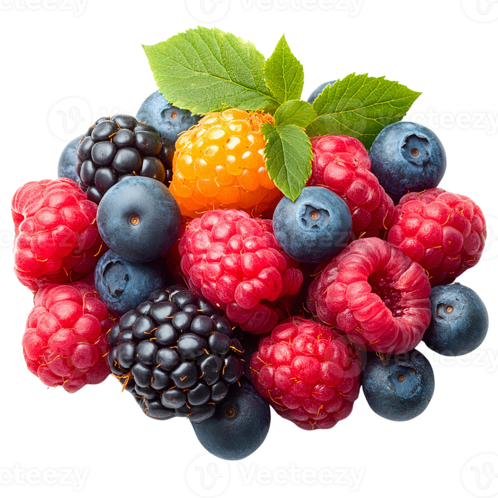 Raspberries, blackberries, and blueberries mix on transparent background png