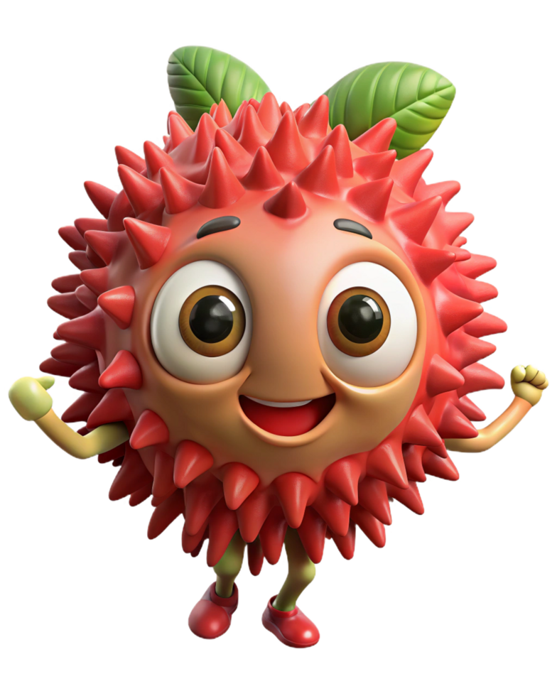 Cute rambutan cartoon mascot with a joyful and fresh expression png