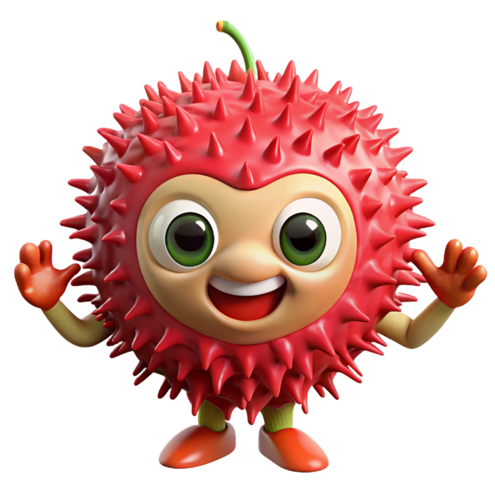 Smiling rambutan character standing in place with a bright smile png
