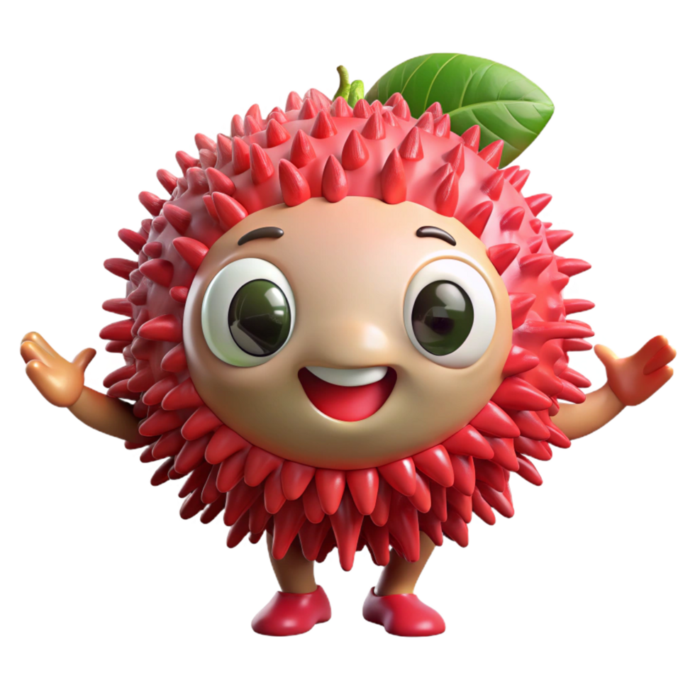 Happy rambutan mascot with a calm and fresh look png