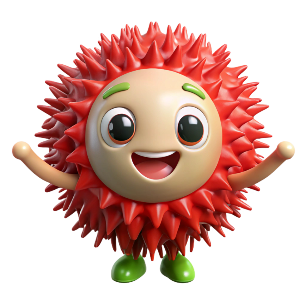 Cute rambutan character standing still with a cheerful expression png