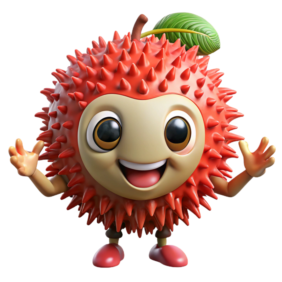 Bright and friendly rambutan cartoon with a big smile png
