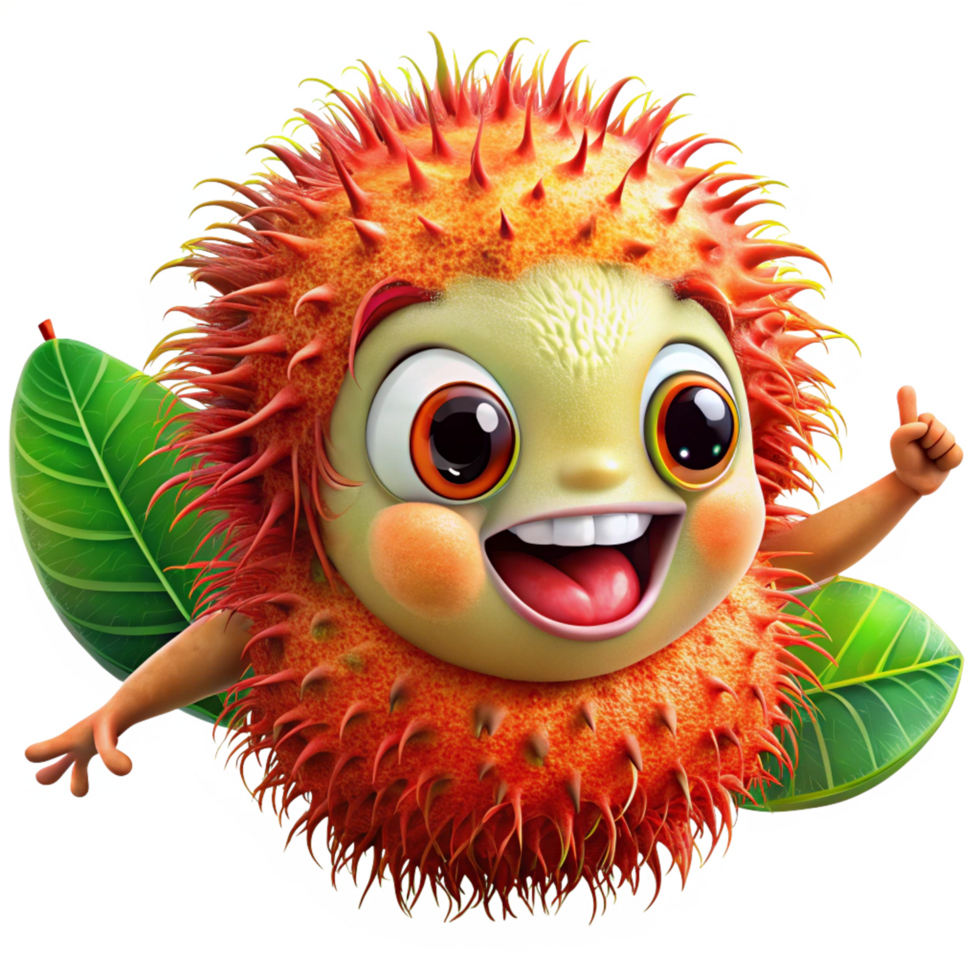 Cute rambutan character with a warm and friendly look png