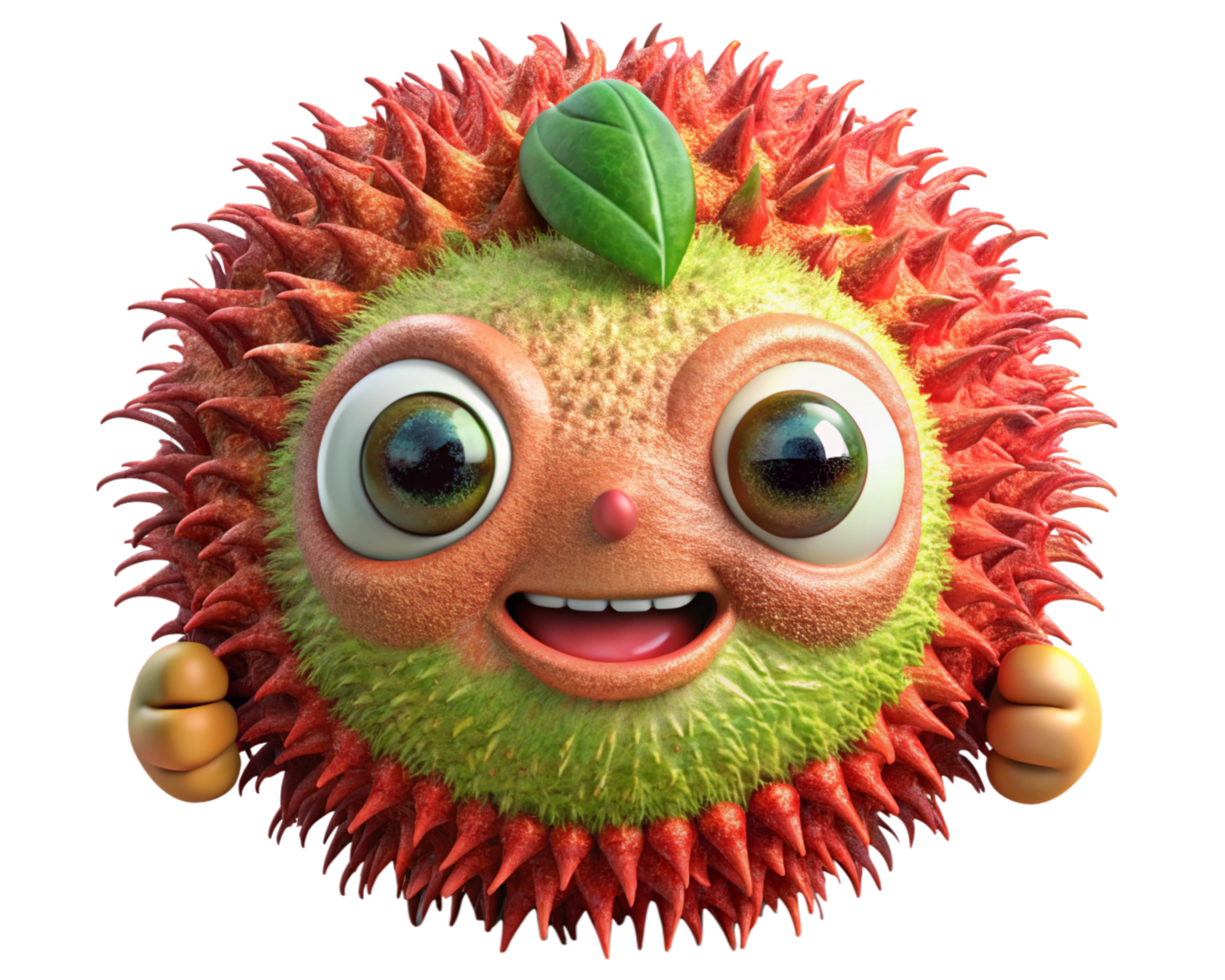 Friendly rambutan mascot with a joyful and welcoming look png