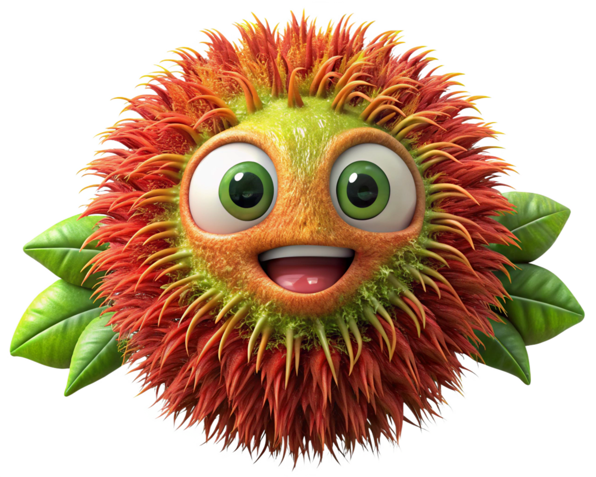 Cute rambutan character with a friendly and joyful face png