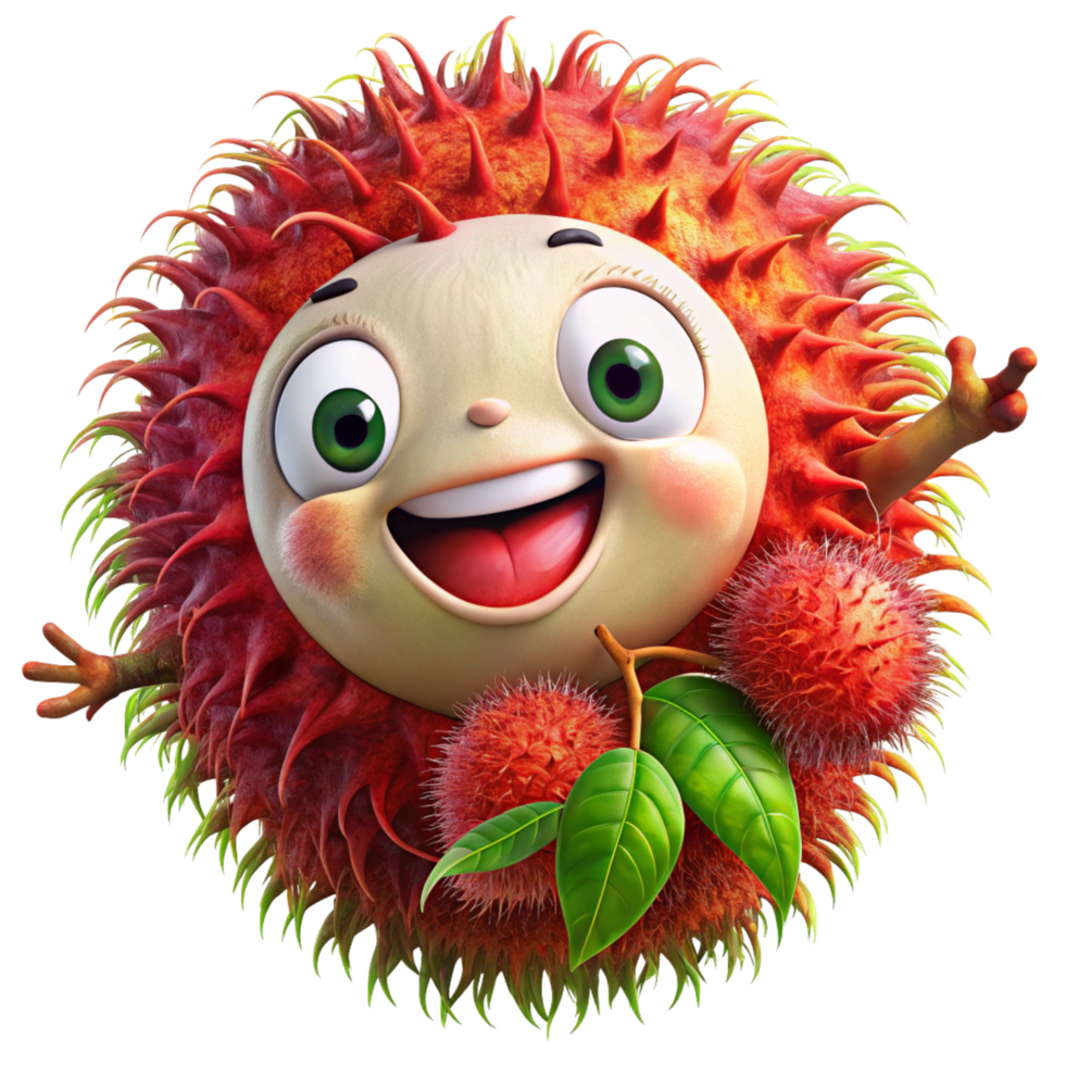 Adorable rambutan cartoon with a fresh and happy vibe png